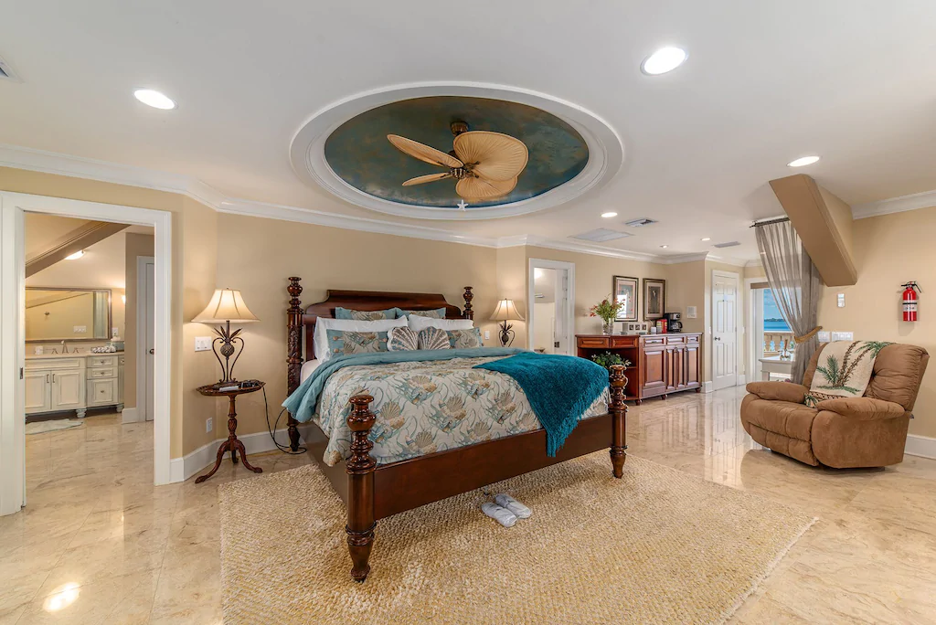 A sliding pocket door protects the seclusion of the Master Suite.