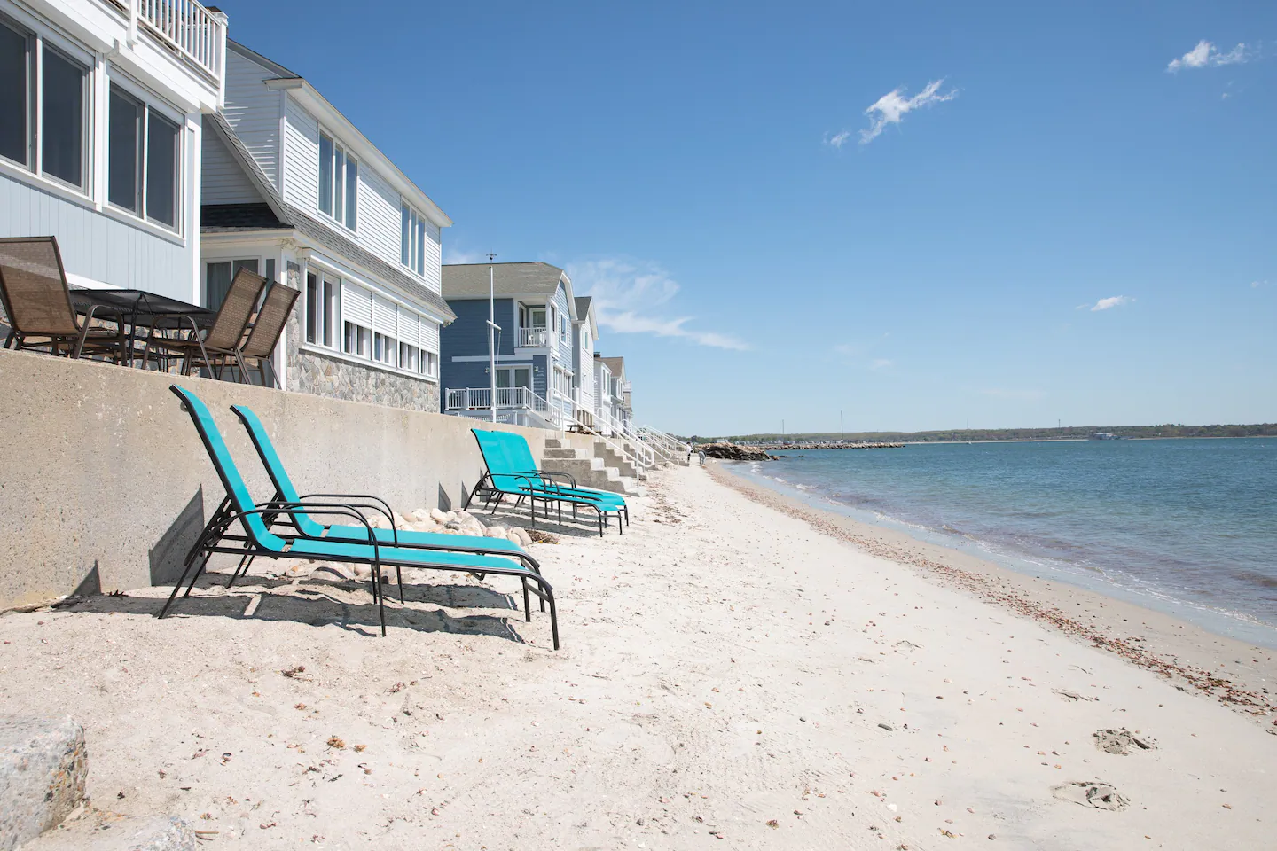 Private beach and boardwalk, newly equipped outside patio/yard seating for 6, newly furnished outdoor balcony seating for 5, and two charis lounge chairs