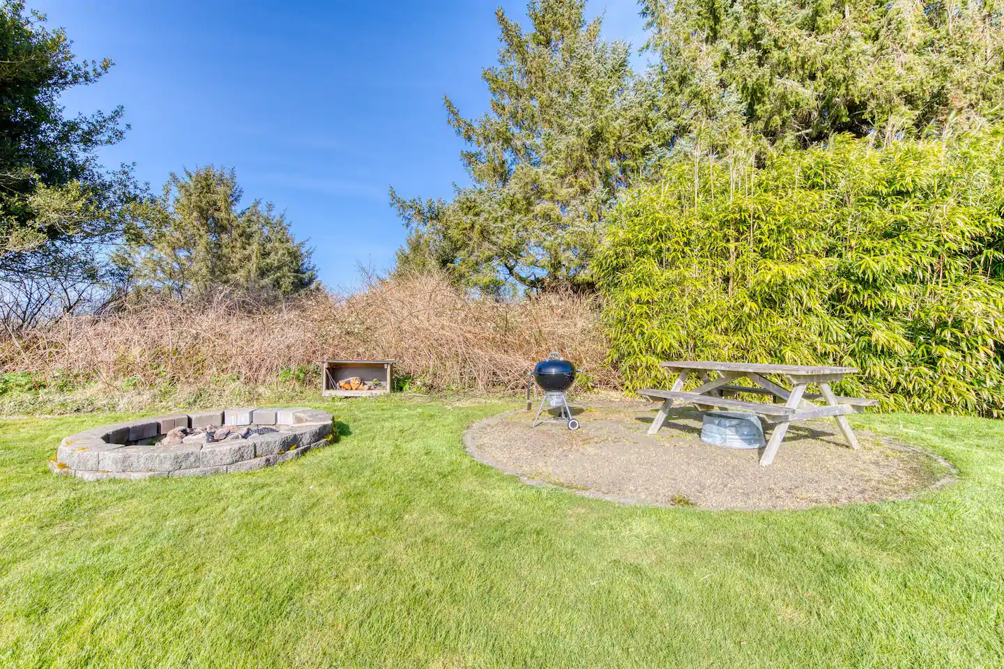 Picnic at an outdoor table, start a fire in the fire pit at the Bay's edge, grill a steak, cook smores, and watch the sunset cascade across the Bay.