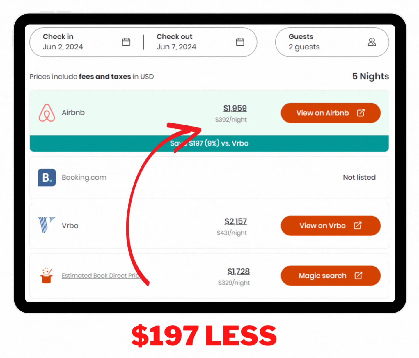 Quick one for ya! Found a cozy mountainside house on VRBO for $2,157. Before you hit that book button, slide over to HiChee, paste the link, and kaboom! It's $197 on Airbnb. That's $197 straight back into your pocket. High five for savings, my friend!